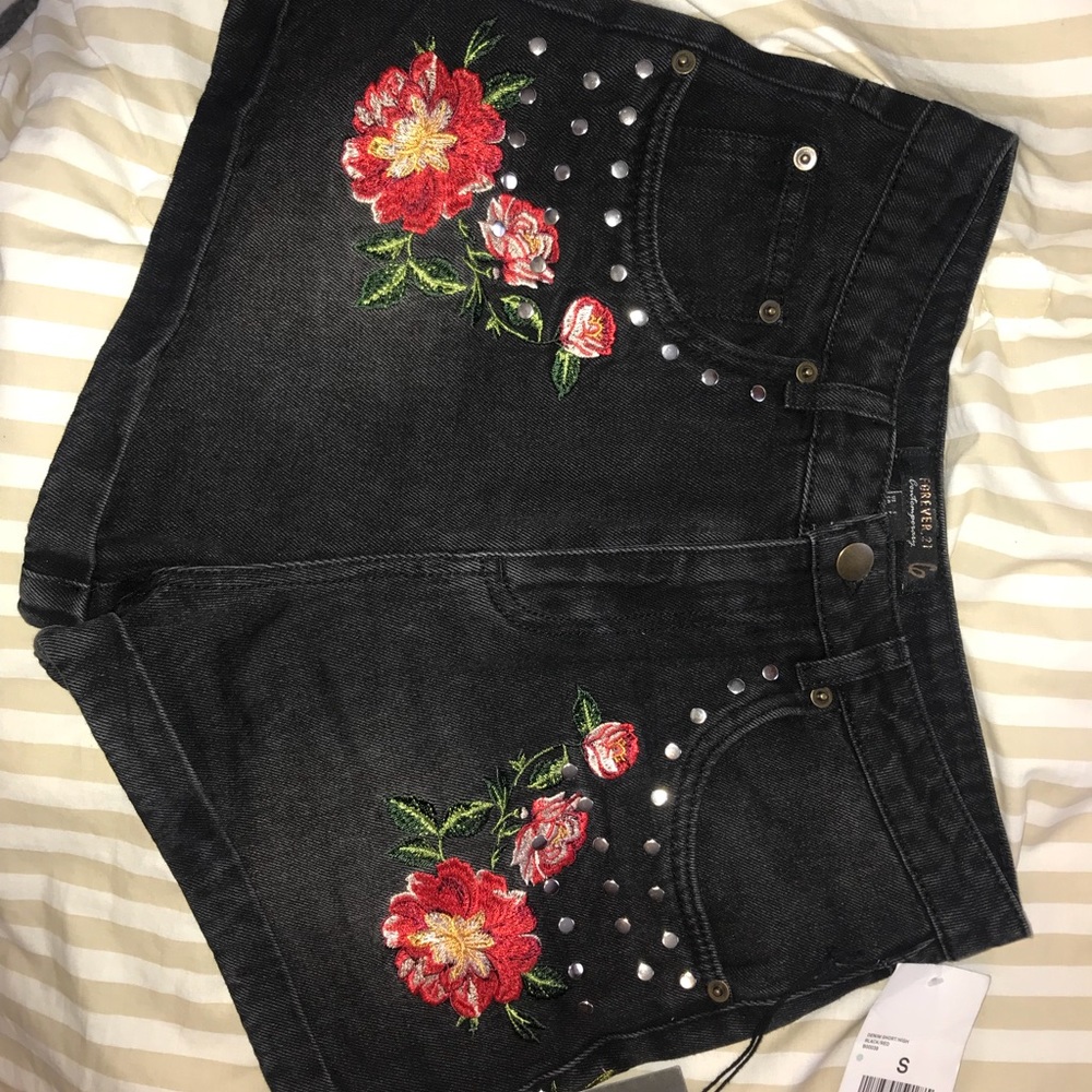 Forever 21 Embroidered Jean Shorts